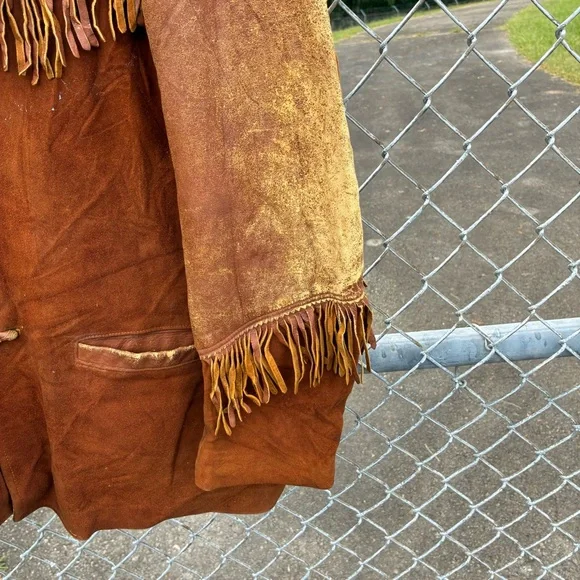 Vintage 1940s Leather Suede Western Rockabilly Fringe Jacket Size Large - Picture 5 of 13